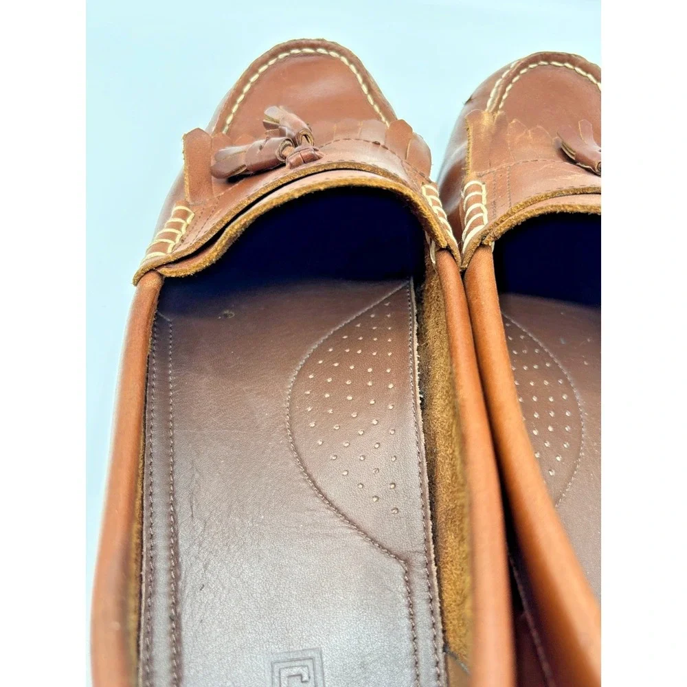 Chaps Men's Brown Leather Tassel Kiltie Loafers Moc Toe Slip On Dress Shoes 11.5